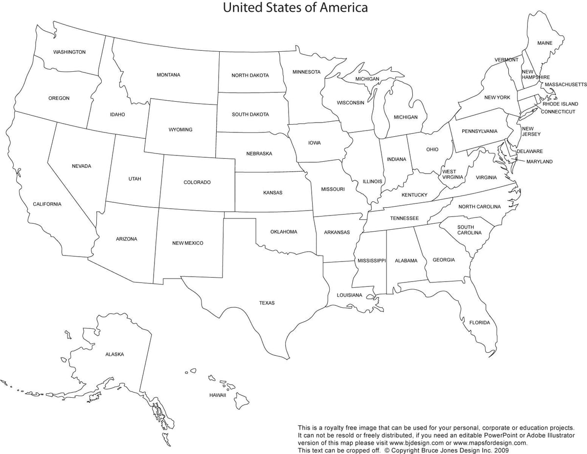 可打印的美国地图