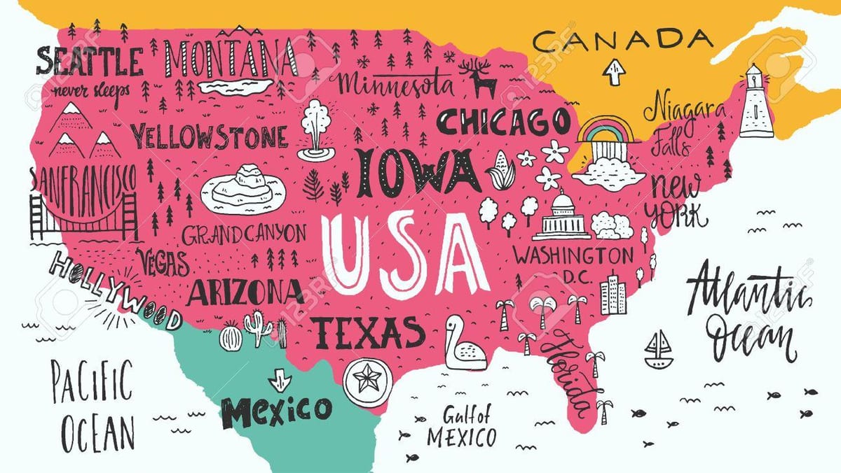 美国的旅游景点的地图