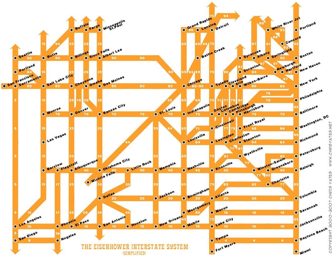 的州际公路系统的地图
