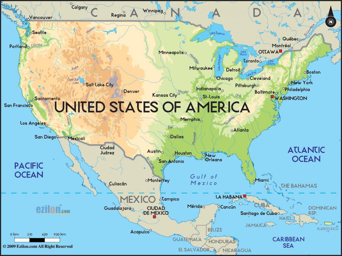 美国地图与海洋
