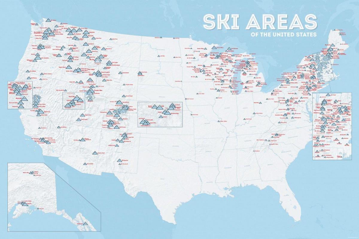 美国的滑雪胜地的地图